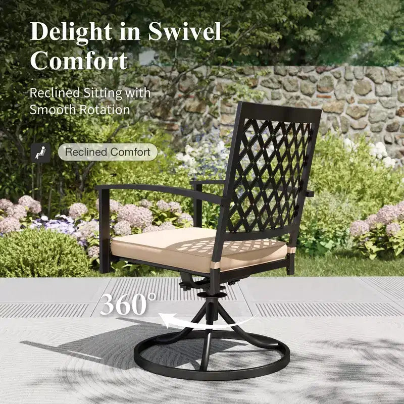 Captiva Designs 8pc Outdoor Rectangular Steel Dining Table & Black Steel Chairs & Market Umbrella