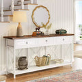 Lantine 70.8-Inch Console Table with 3 Drawers, Farmhouse Entryway Table with Storage Shelf for Entryway, Hallway, White & Brown