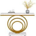 Lantine 41-Inch Gold Entryway Table with Faux Marble Veener Top, Modern Narrow Console Accent Table for Living Room, Hallway, Entrance.