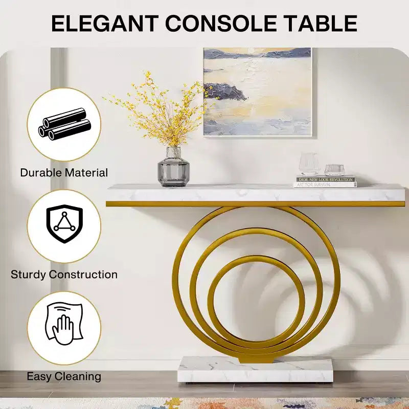 Lantine 41-Inch Gold Entryway Table with Faux Marble Veener Top, Modern Narrow Console Accent Table for Living Room, Hallway, Entrance.
