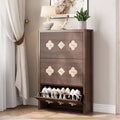 Garvee Shoe Cabinet with 3 Carved Flip Drawers, crystal handles, Shoe Storage Cabinet with Adjustable Shelf, Wooden Organizer Shoe Cabinet