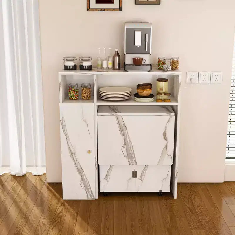 Folding Dining Table with Storage Cabinet and Power Outlets for Compact Apartments, White