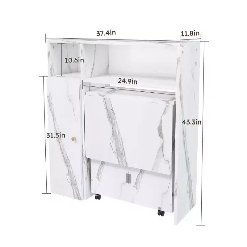 Folding Dining Table with Storage Cabinet and Power Outlets for Compact Apartments, White