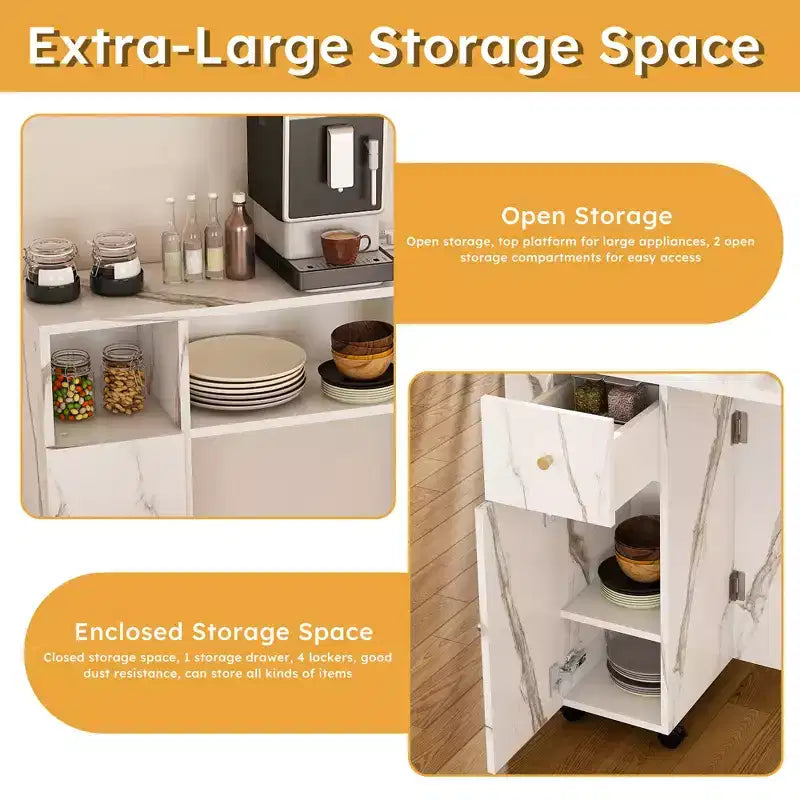 Folding Dining Table with Storage Cabinet and Power Outlets for Compact Apartments, White