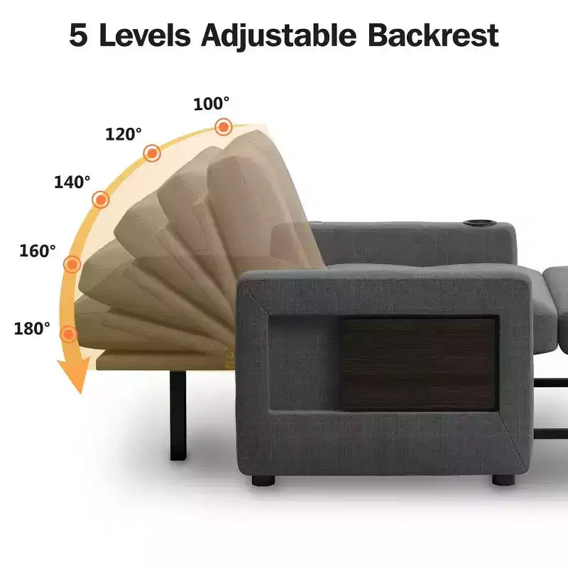 Dyonery 42.5 Sleeper Chair Bed with Pull Out Couch Bed, 3-in-1 Convertible Reclining Sofa Chair with Adjustable Backrest/USB Ports & Wing Table