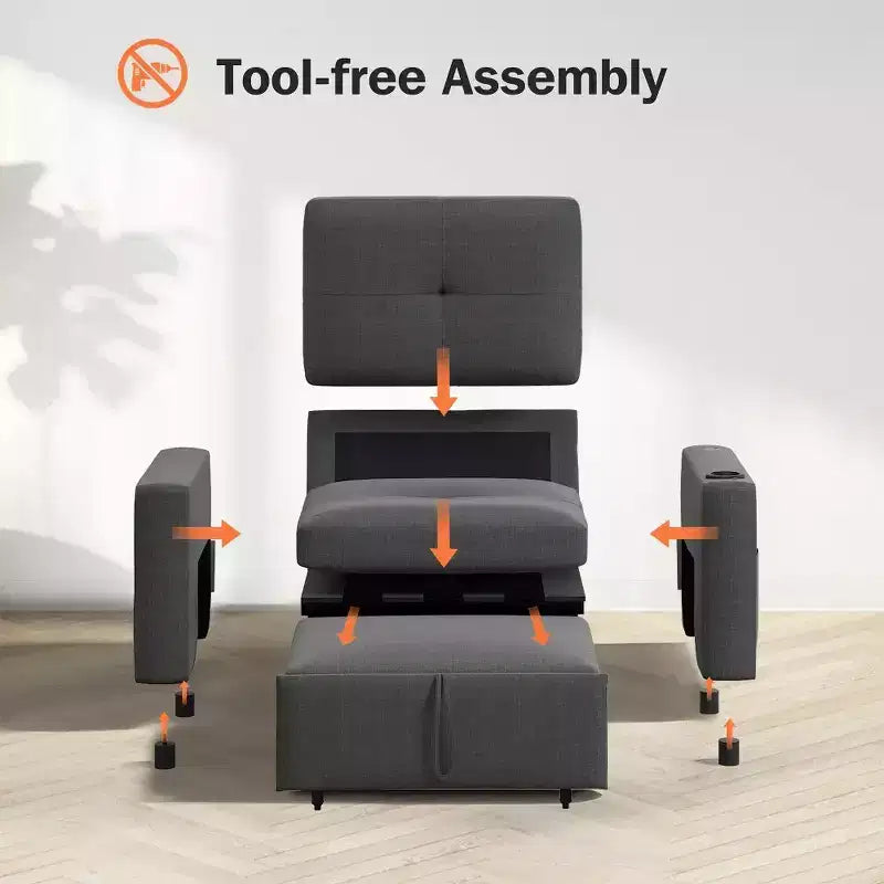 Dyonery 42.5 Sleeper Chair Bed with Pull Out Couch Bed, 3-in-1 Convertible Reclining Sofa Chair with Adjustable Backrest/USB Ports & Wing Table
