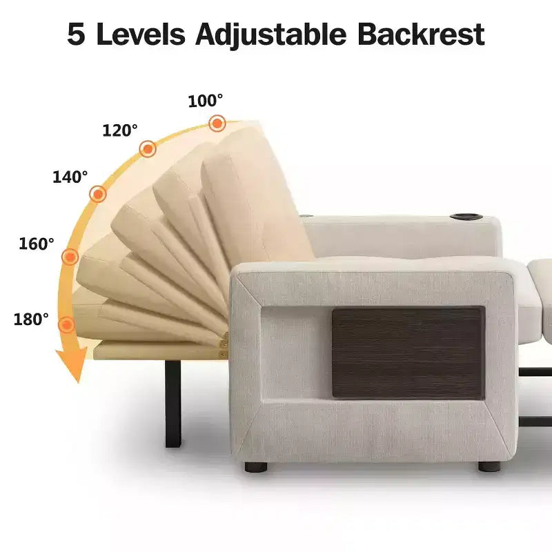 Dyonery 42.5 Sleeper Chair Bed with Pull Out Couch Bed, 3-in-1 Convertible Reclining Sofa Chair with Adjustable Backrest/USB Ports & Wing Table