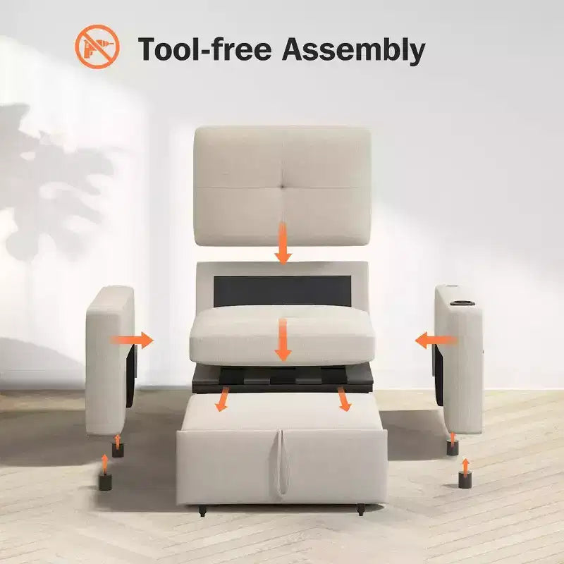 Dyonery 42.5 Sleeper Chair Bed with Pull Out Couch Bed, 3-in-1 Convertible Reclining Sofa Chair with Adjustable Backrest/USB Ports & Wing Table