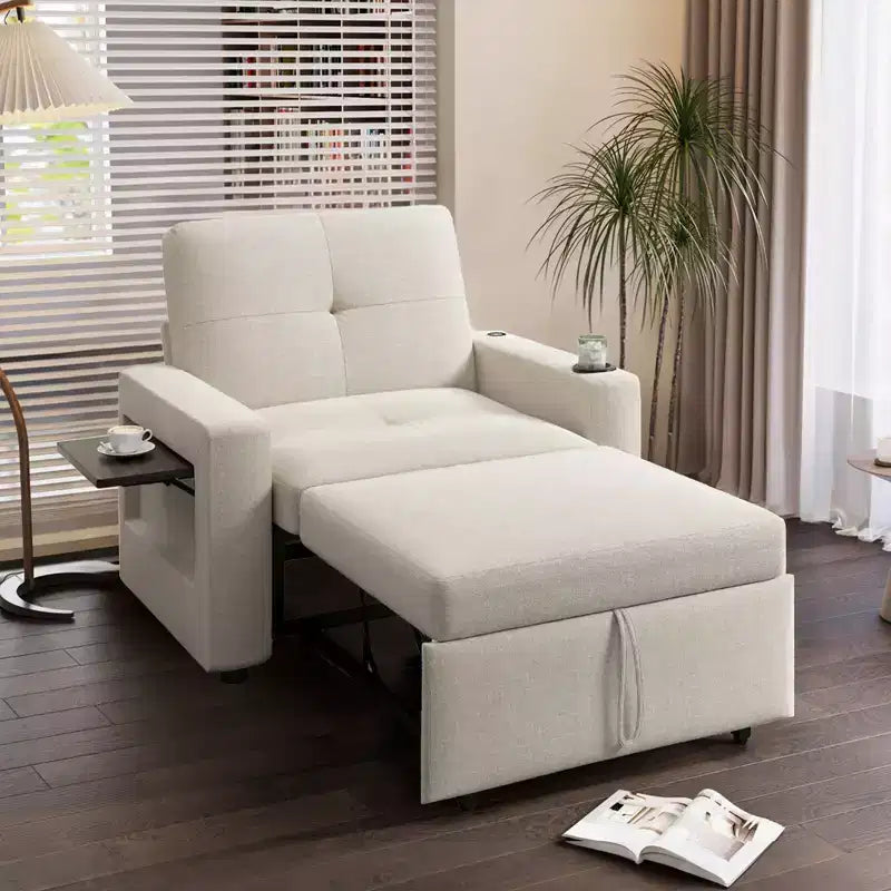Dyonery 42.5 Sleeper Chair Bed with Pull Out Couch Bed, 3-in-1 Convertible Reclining Sofa Chair with Adjustable Backrest/USB Ports & Wing Table