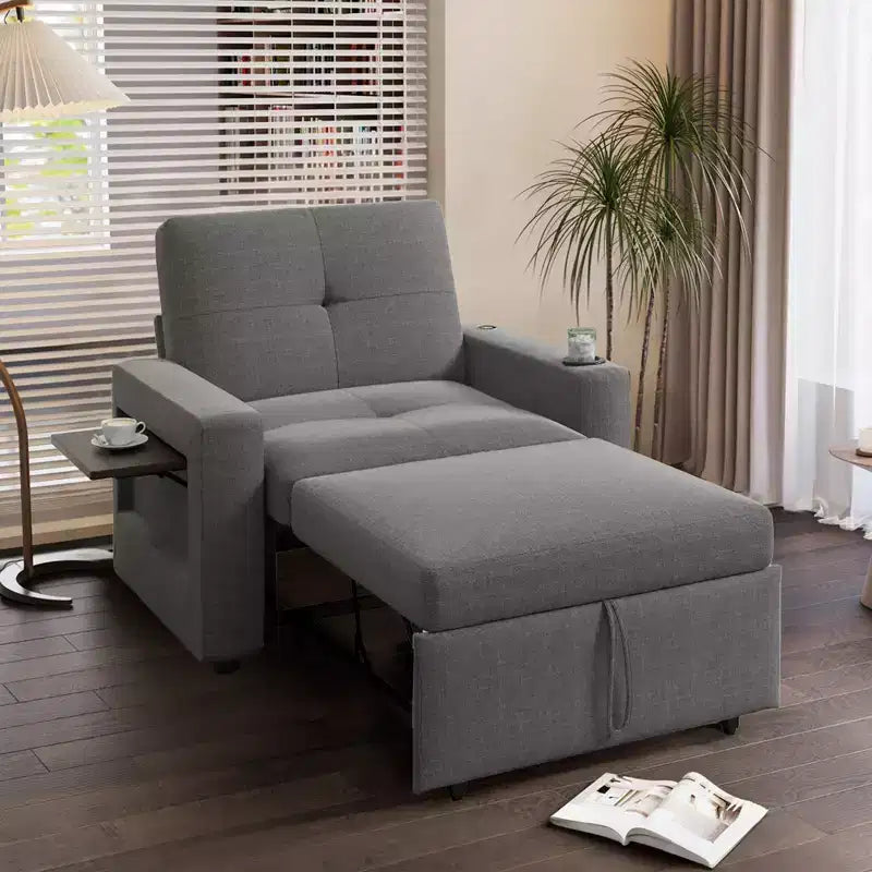 Dyonery 42.5 Sleeper Chair Bed with Pull Out Couch Bed, 3-in-1 Convertible Reclining Sofa Chair with Adjustable Backrest/USB Ports & Wing Table