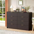 Fluted 8-Drawer Double Dresser, Large Capacity Anti-Tip Chest for Bedroom, Black