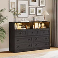 7-Drawer Wooden Dresser, with 2 Open Cubbies & LED Lights for Bedroom & Living Room, Black