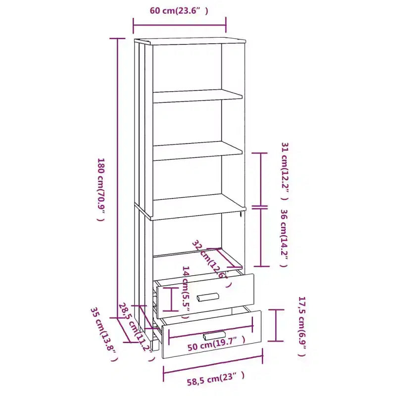 vidaXL Cabinet Bookshelf Entryway Cabinet with Storage HAMAR Solid Wood Pine