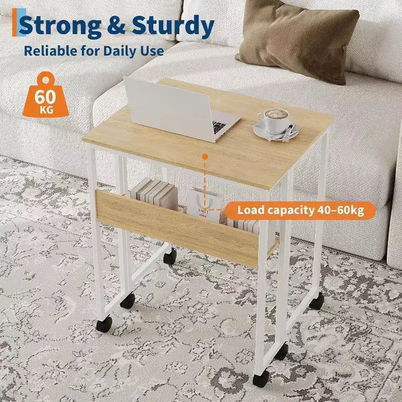 Small Folding Desk with Storage Shelf for Small Spaces, Computer Desk on Rolling Wheels, Collapsible Desk for Home Office, Bedroom