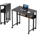 Small Folding Desk with Storage Shelf for Small Spaces, Computer Desk on Rolling Wheels, Collapsible Desk for Home Office, Bedroom