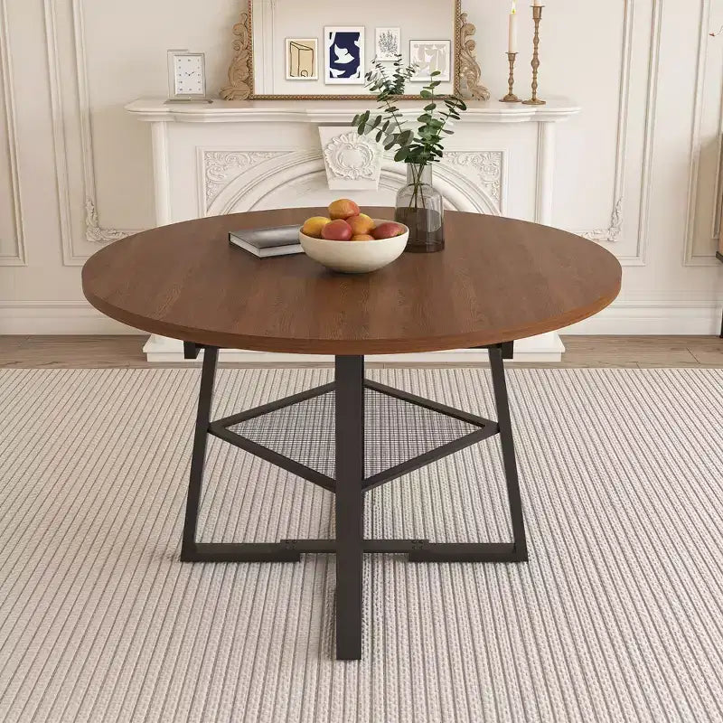 GDFStudio Rakesh Modern Extendable Metal Round Dining Table with Wire Grid Shelf