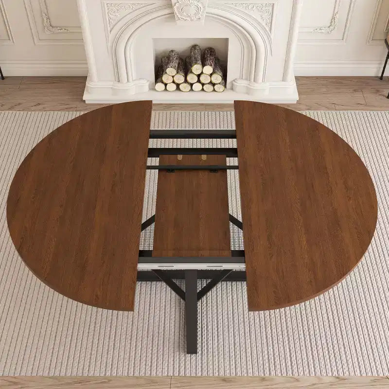GDFStudio Rakesh Modern Extendable Metal Round Dining Table with Wire Grid Shelf