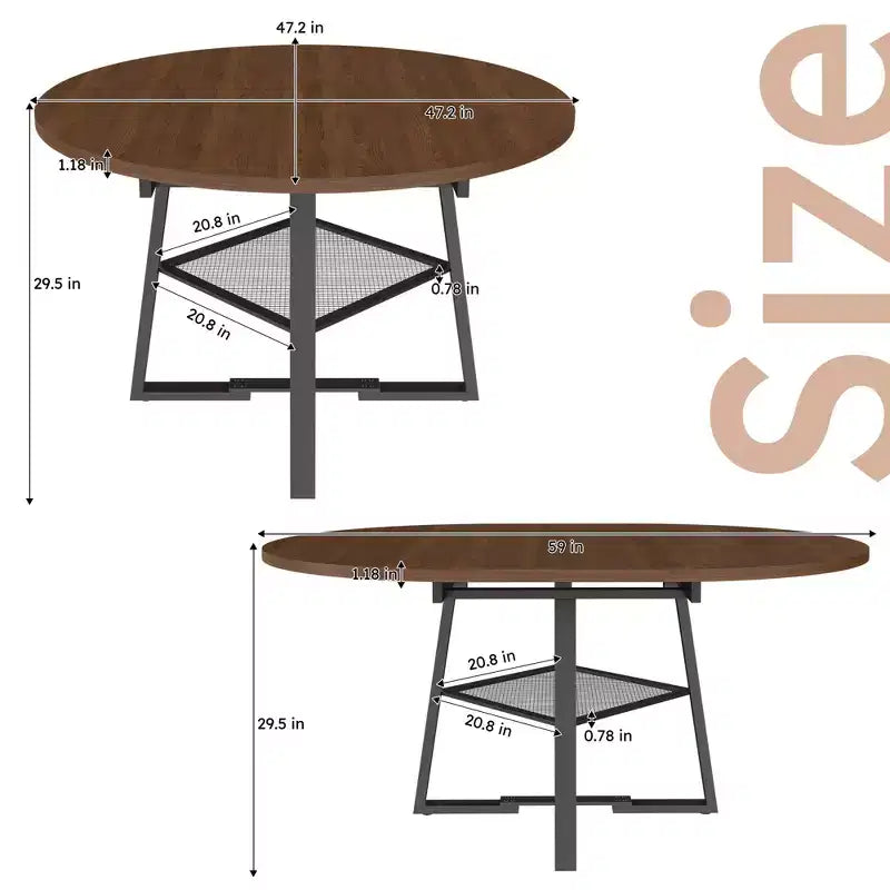 GDFStudio Rakesh Modern Extendable Metal Round Dining Table with Wire Grid Shelf