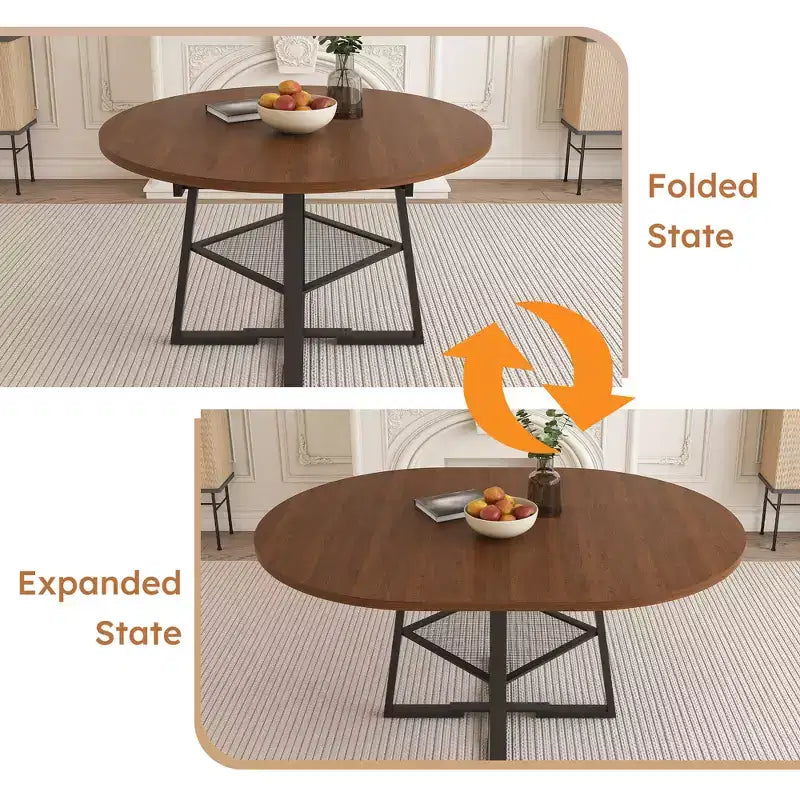 GDFStudio Rakesh Modern Extendable Metal Round Dining Table with Wire Grid Shelf