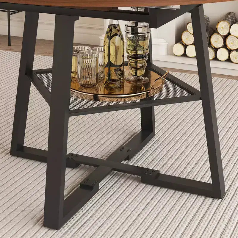 GDFStudio Rakesh Modern Extendable Metal Round Dining Table with Wire Grid Shelf