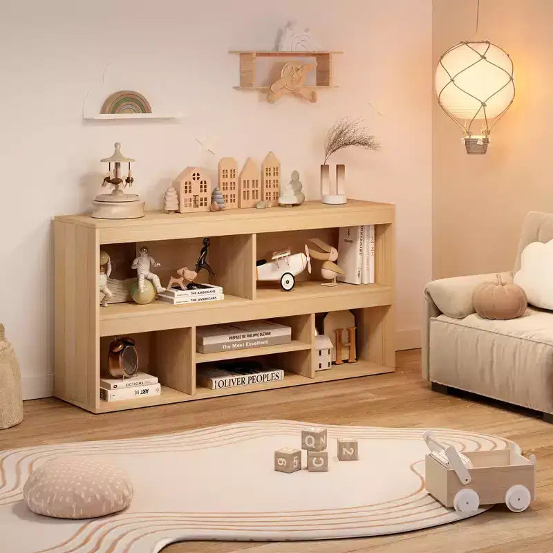 Toy Storage Organizer, 6-Cube Wooden Kids Bookshelf with Metal Accents, Toy Bookcase for Playroom Nursery Classroom