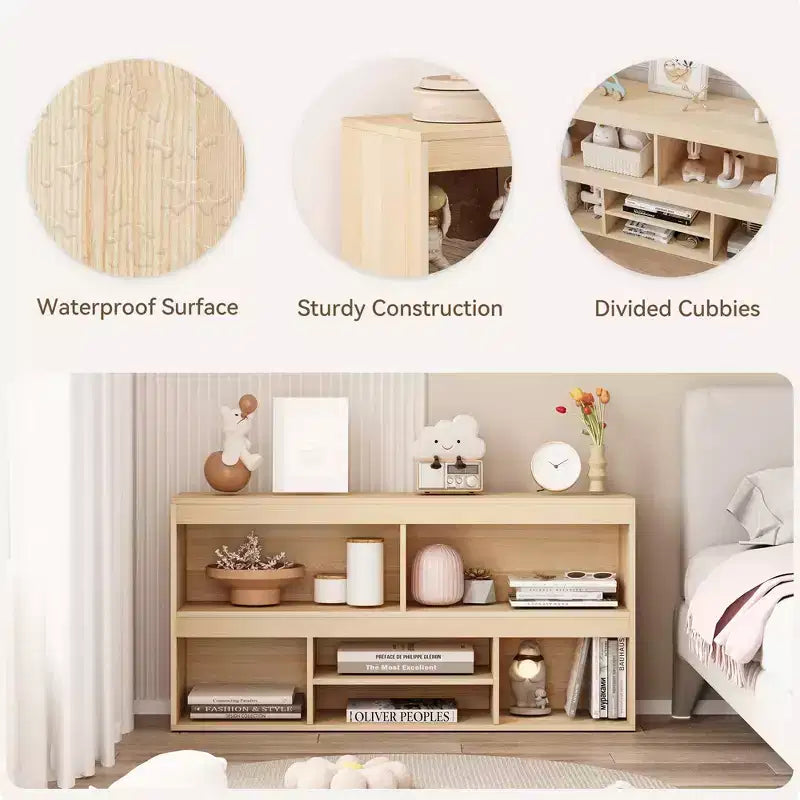 Toy Storage Organizer, 6-Cube Wooden Kids Bookshelf with Metal Accents, Toy Bookcase for Playroom Nursery Classroom