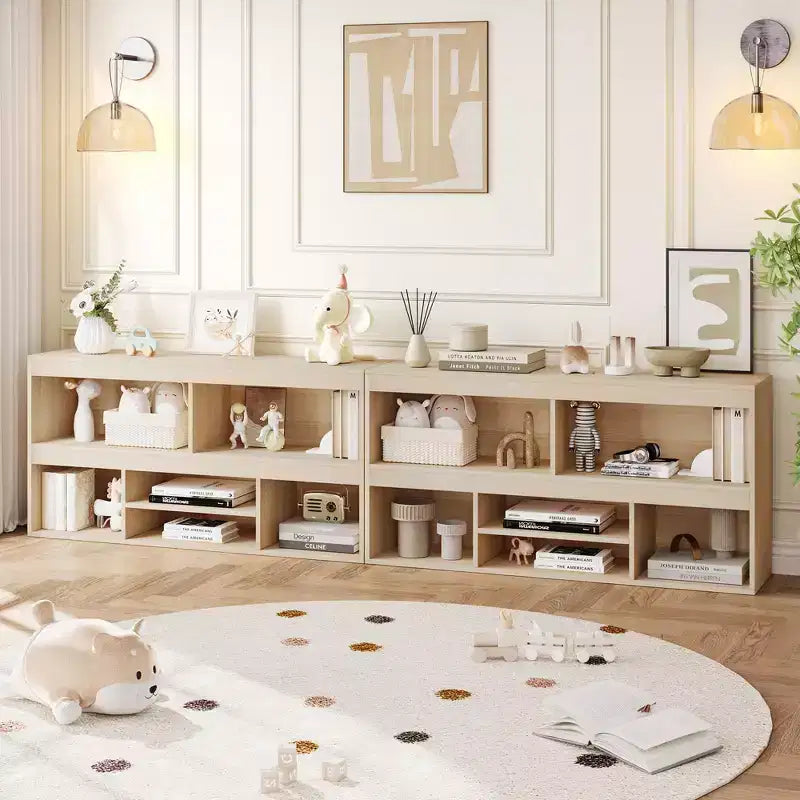 Toy Storage Organizer, 6-Cube Wooden Kids Bookshelf with Metal Accents, Toy Bookcase for Playroom Nursery Classroom