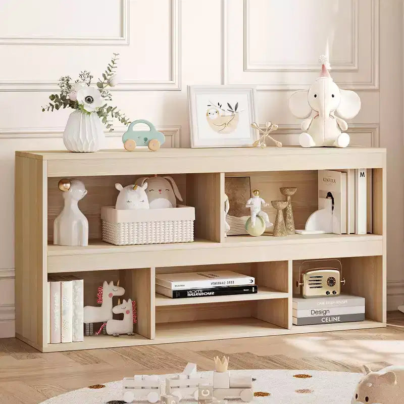 Toy Storage Organizer, 6-Cube Wooden Kids Bookshelf with Metal Accents, Toy Bookcase for Playroom Nursery Classroom