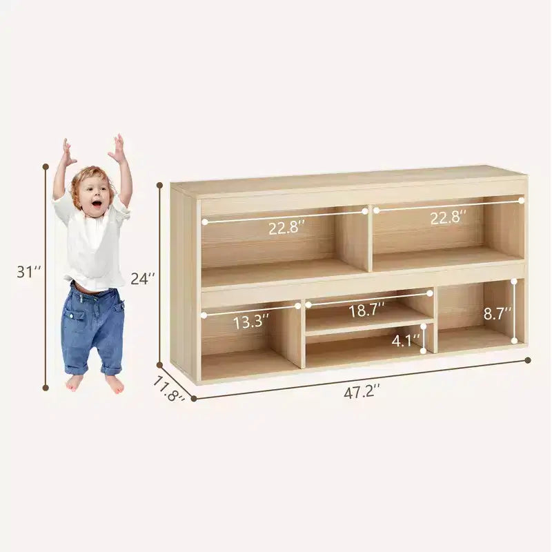Toy Storage Organizer, 6-Cube Wooden Kids Bookshelf with Metal Accents, Toy Bookcase for Playroom Nursery Classroom