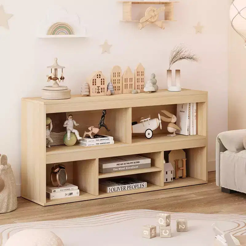Toy Storage Organizer, 6-Cube Wooden Kids Bookshelf with Metal Accents, Toy Bookcase for Playroom Nursery Classroom