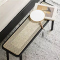 GDFStudio Rohit Farmhouse 47 Oak Wood Dining Bench with Rattan Detail
