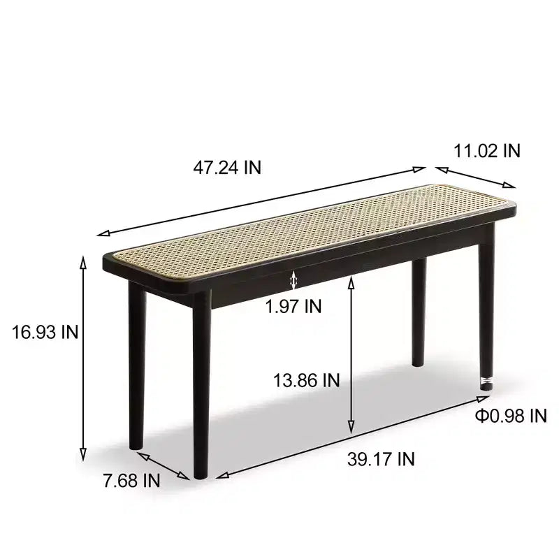 GDFStudio Rohit Farmhouse 47 Oak Wood Dining Bench with Rattan Detail