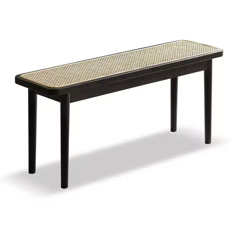 GDFStudio Rohit Farmhouse 47 Oak Wood Dining Bench with Rattan Detail