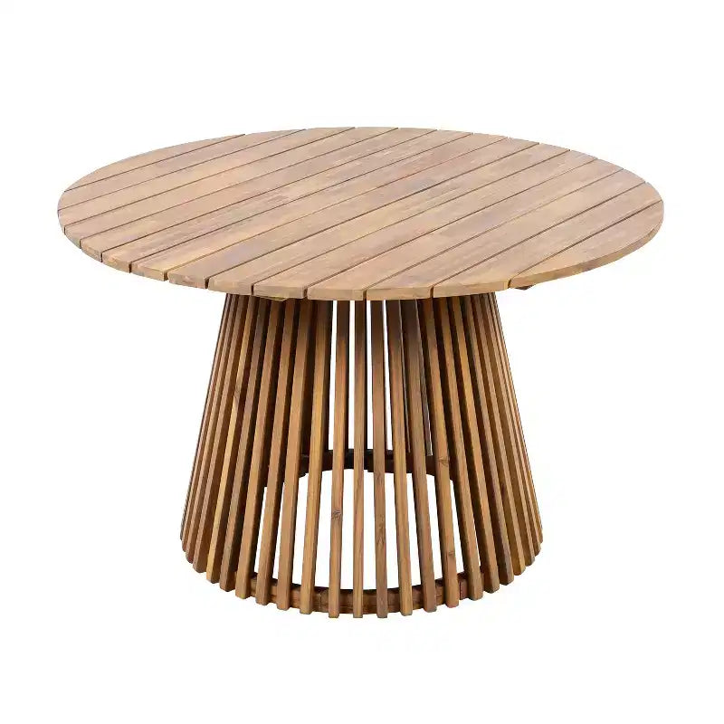 Christopher Knight Home Siddharth Modern 5 Piece Acacia Wood Patio Dining Set with Round Slatted Table