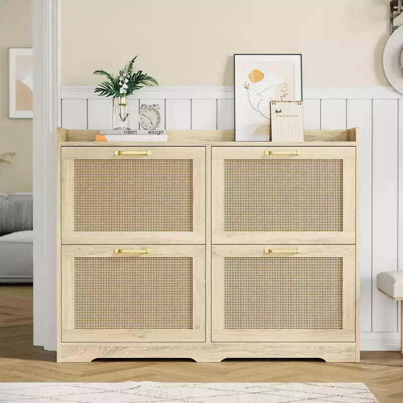Shoe Cabinet with 4 Flip-Up Drawers,High-Capacity Hidden Storage Organizer, Simple Elegant Freestanding Wooden Shoe Rack for Entryway,Hallway,Foyer