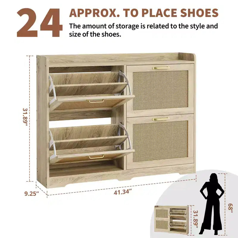 Shoe Cabinet with 4 Flip-Up Drawers,High-Capacity Hidden Storage Organizer, Simple Elegant Freestanding Wooden Shoe Rack for Entryway,Hallway,Foyer