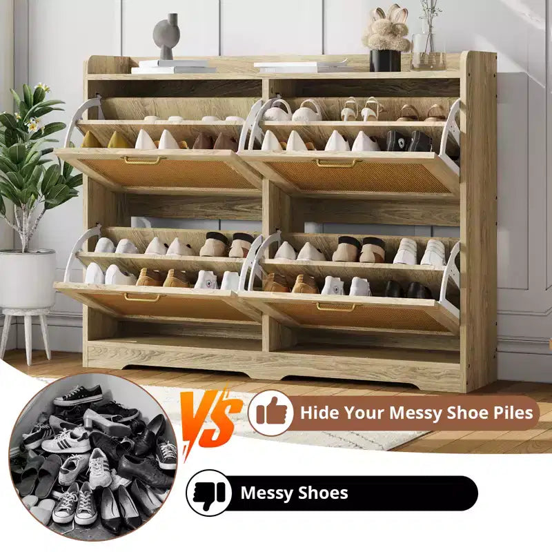 Shoe Cabinet with 4 Flip-Up Drawers,High-Capacity Hidden Storage Organizer, Simple Elegant Freestanding Wooden Shoe Rack for Entryway,Hallway,Foyer