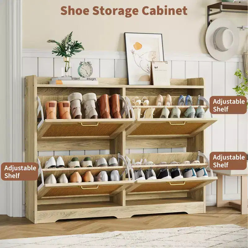 Shoe Cabinet with 4 Flip-Up Drawers,High-Capacity Hidden Storage Organizer, Simple Elegant Freestanding Wooden Shoe Rack for Entryway,Hallway,Foyer