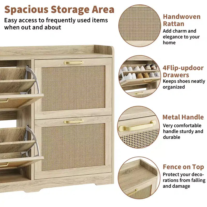Shoe Cabinet with 4 Flip-Up Drawers,High-Capacity Hidden Storage Organizer, Simple Elegant Freestanding Wooden Shoe Rack for Entryway,Hallway,Foyer