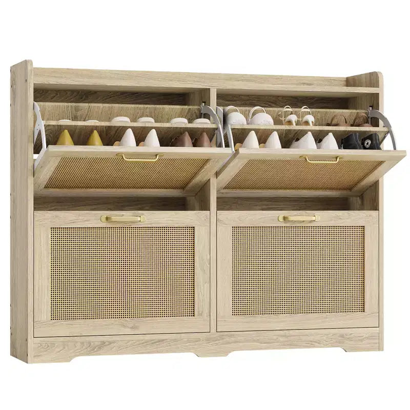 Shoe Cabinet with 4 Flip-Up Drawers,High-Capacity Hidden Storage Organizer, Simple Elegant Freestanding Wooden Shoe Rack for Entryway,Hallway,Foyer