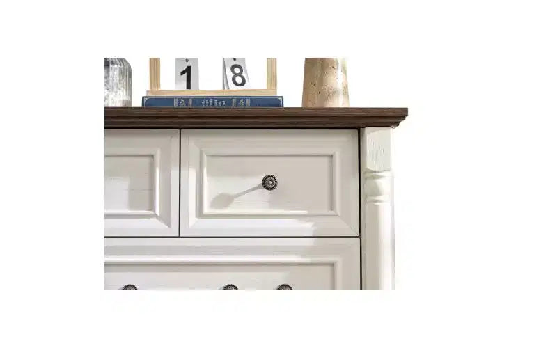 JVNOXK 31-inch Wooden Farmhouse-Style Five-Drawer Chest with Base Bedroom or Living Room Storage Cabinet Stylish, Sturdy, Durable Walnut