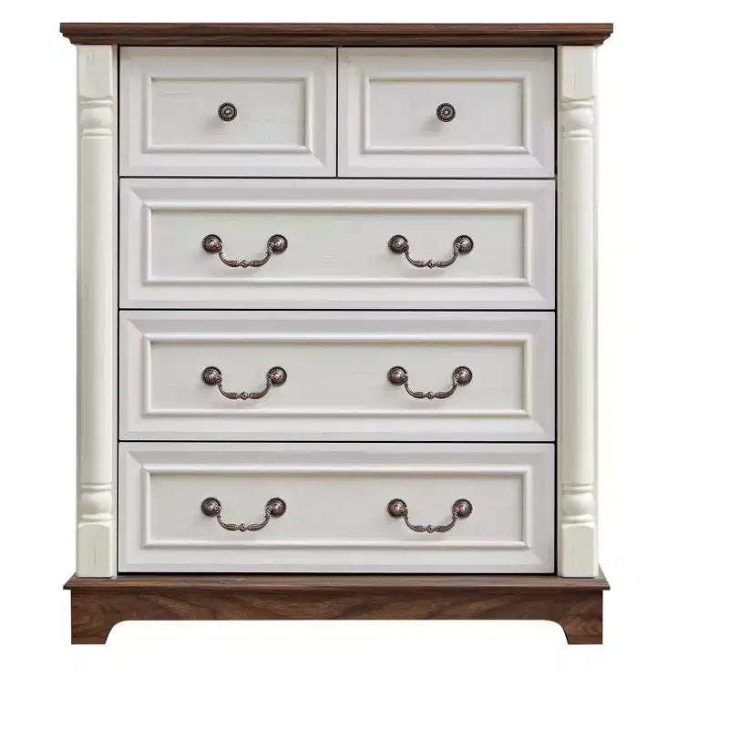 JVNOXK 31-inch Wooden Farmhouse-Style Five-Drawer Chest with Base Bedroom or Living Room Storage Cabinet Stylish, Sturdy, Durable Walnut