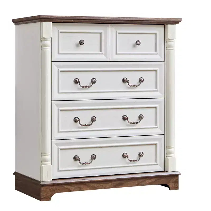 JVNOXK 31-inch Wooden Farmhouse-Style Five-Drawer Chest with Base Bedroom or Living Room Storage Cabinet Stylish, Sturdy, Durable Walnut