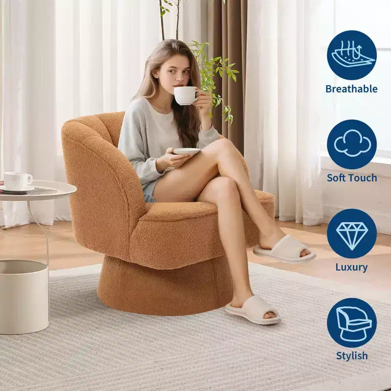 360 Swivel Velvet Armchair  Plush Round Cuddler Chair with Wide Padded Seat, Soft Upholstered for Living Room, Bedroom or Office