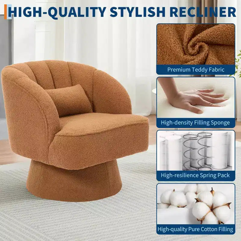 360 Swivel Velvet Armchair  Plush Round Cuddler Chair with Wide Padded Seat, Soft Upholstered for Living Room, Bedroom or Office