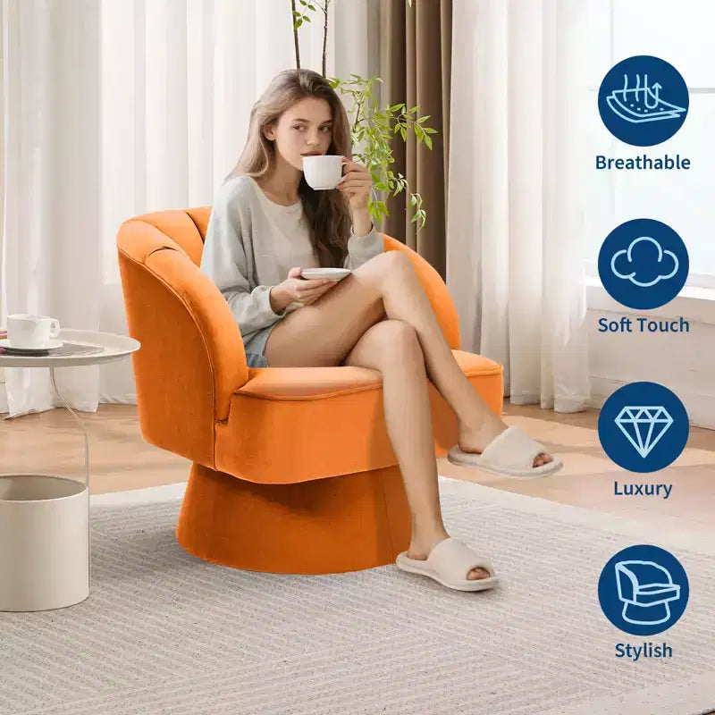 360 Swivel Velvet Armchair  Plush Round Cuddler Chair with Wide Padded Seat, Soft Upholstered for Living Room, Bedroom or Office