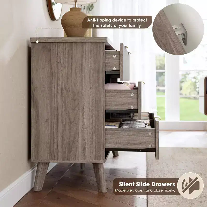 6 Drawers Dresser for Bedroom, 47.2 Wide Dressers with Curved Profile Design, Fluted Wood Drawers, Modern Chest of Dressers for Living Room
