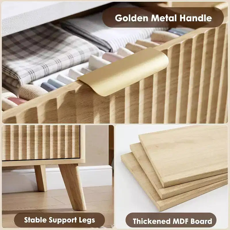 6 Drawers Dresser for Bedroom, 47.2 Wide Dressers with Curved Profile Design, Fluted Wood Drawers, Modern Chest of Dressers for Living Room