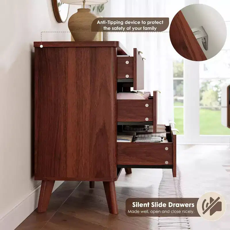 6 Drawers Dresser for Bedroom, 47.2 Wide Dressers with Curved Profile Design, Fluted Wood Drawers, Modern Chest of Dressers for Living Room