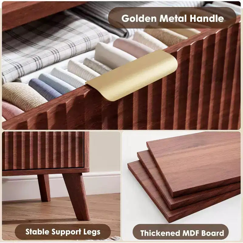 6 Drawers Dresser for Bedroom, 47.2 Wide Dressers with Curved Profile Design, Fluted Wood Drawers, Modern Chest of Dressers for Living Room